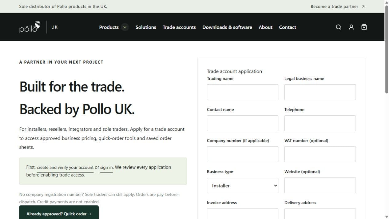 Pollo UK: Trade account application