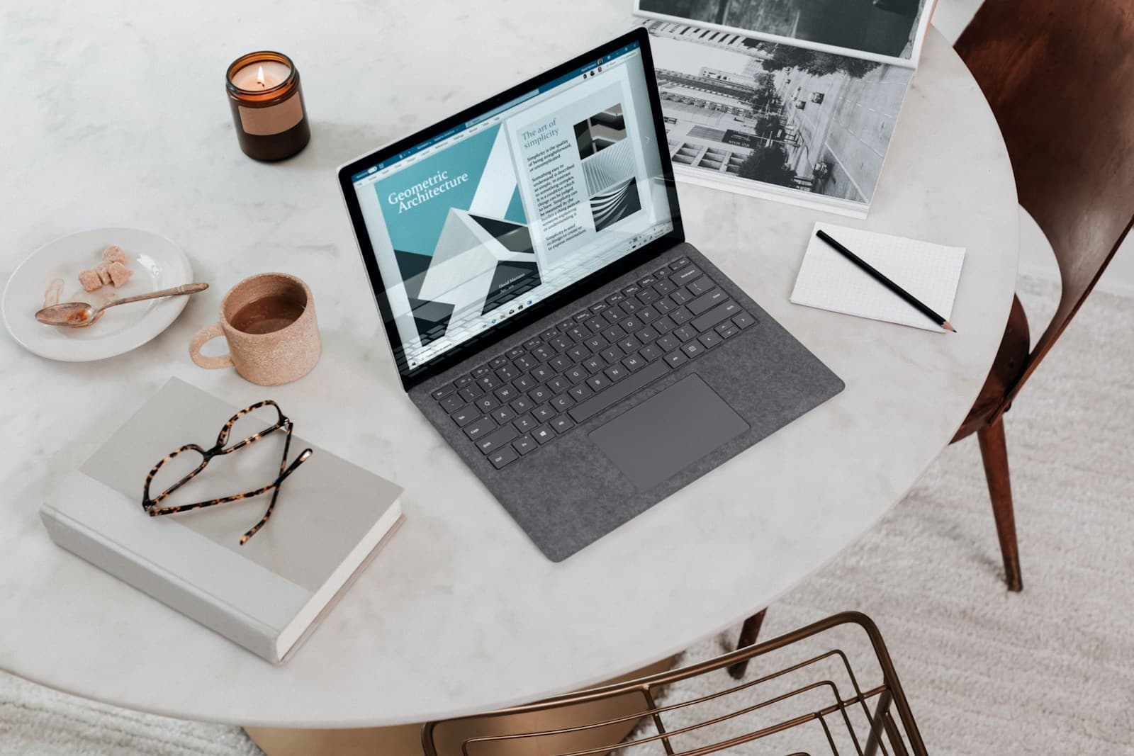 Microsoft Surface laptop in a bright modern workspace