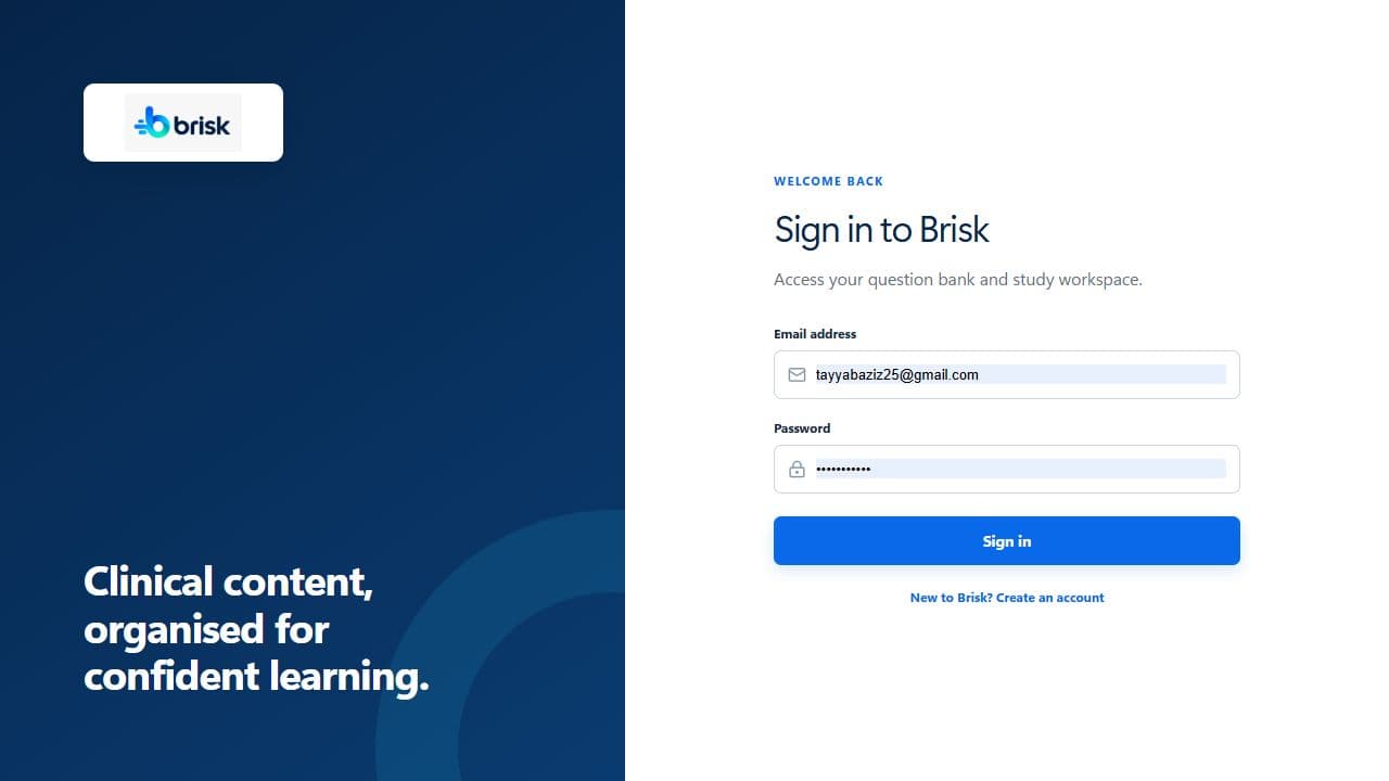 Brisk: Study platform sign-in