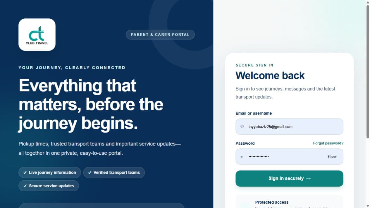 Club-Travel Portal: Parent and carer portal